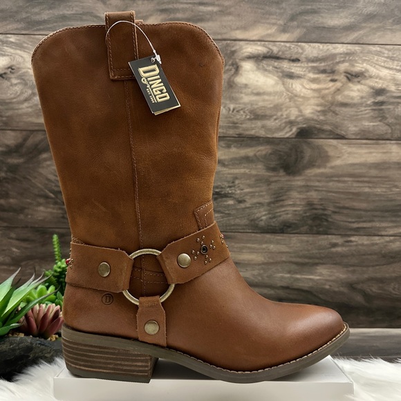 NIB Dingo Dan Post Madre Western Boots Harness Studs Cognac Leather - Picture 6 of 14